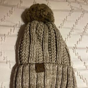 CC Boutique Beige Lined Knit Pom-Pom Hat
